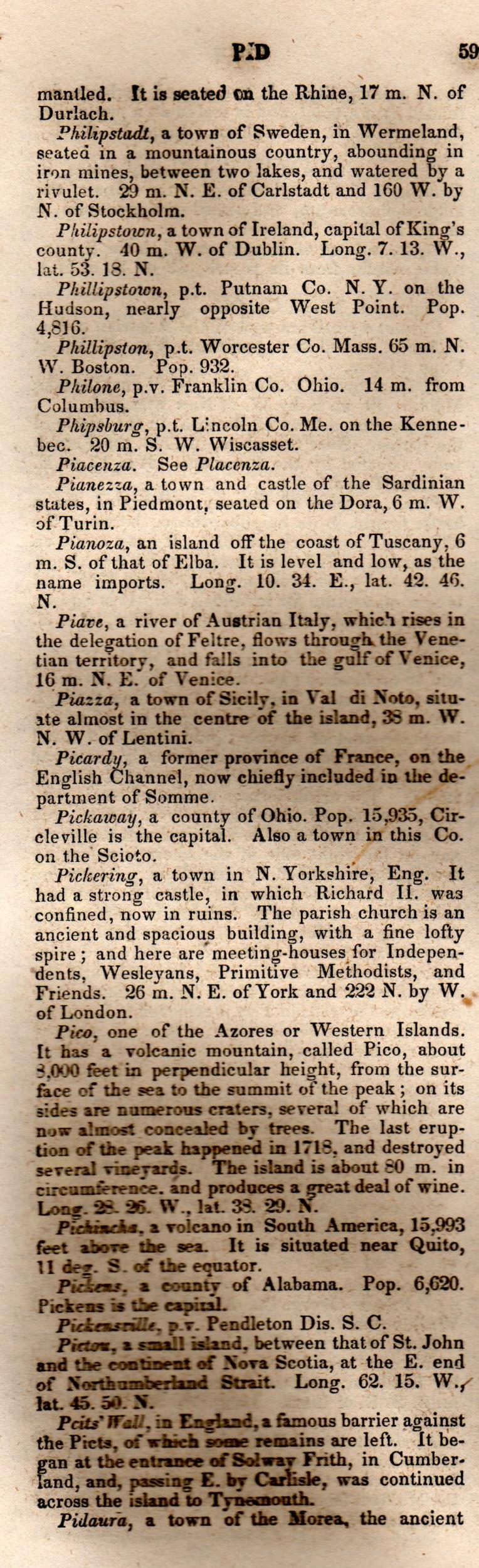 Brookes’ Universal Gazetteer (1850), Page 599 Left Column