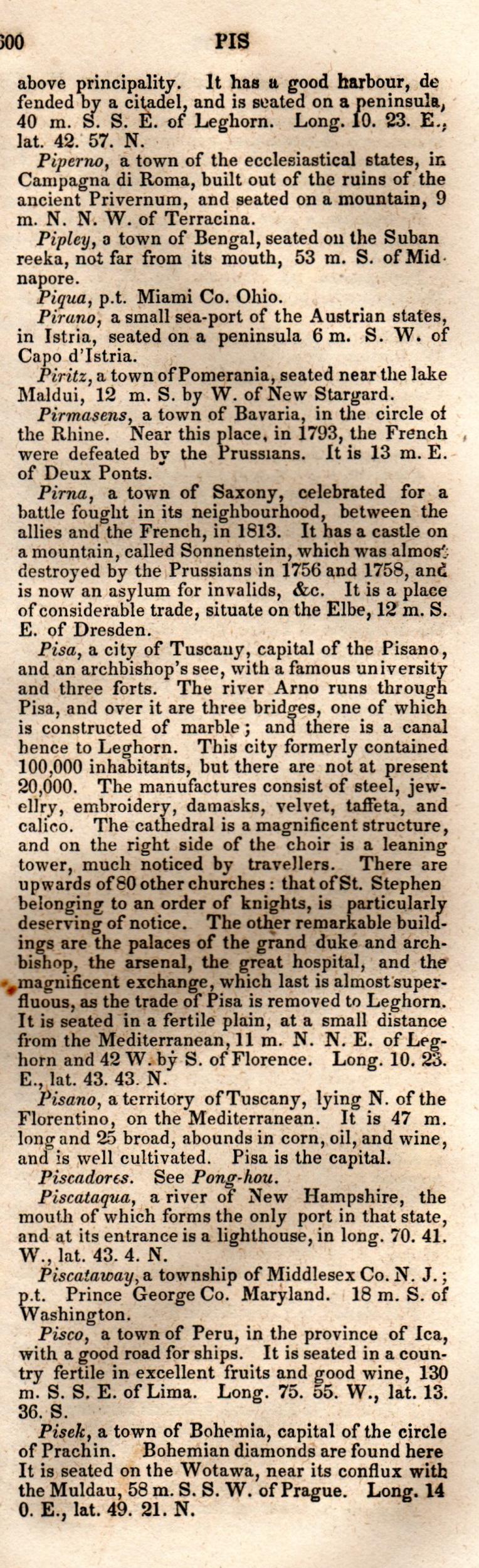 Brookes’ Universal Gazetteer (1850), Page 600 Right Column