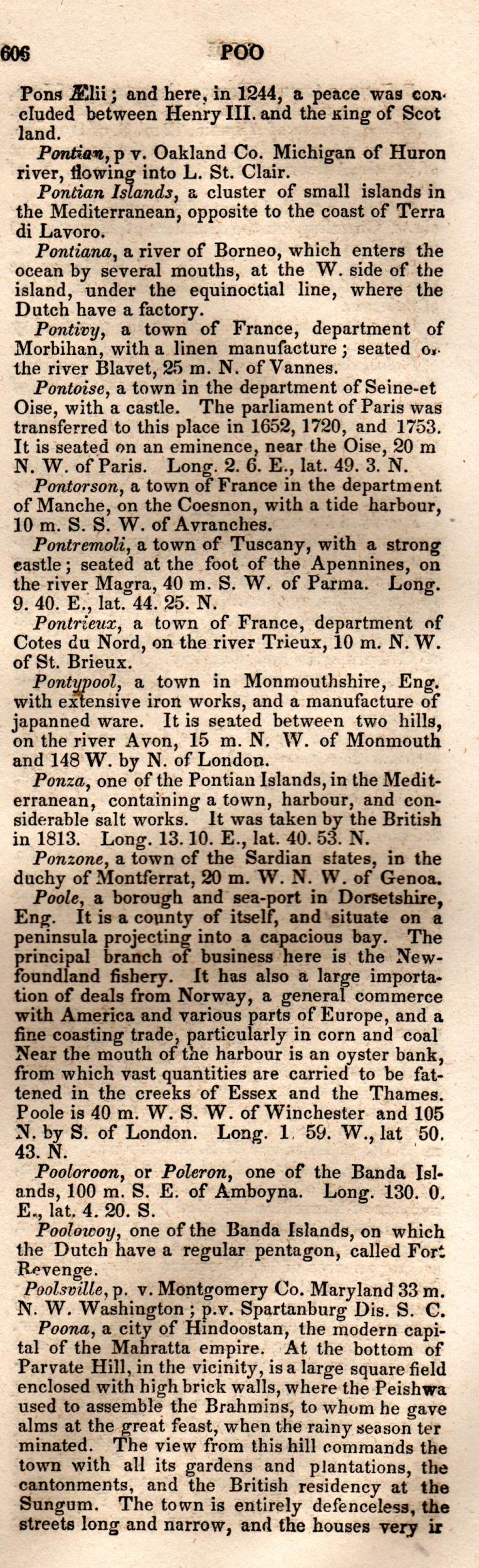 Brookes’ Universal Gazetteer (1850), Page 606 Right Column