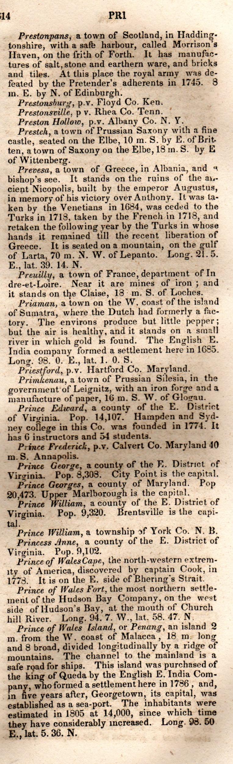 Brookes’ Universal Gazetteer (1850), Page 614 Right Column