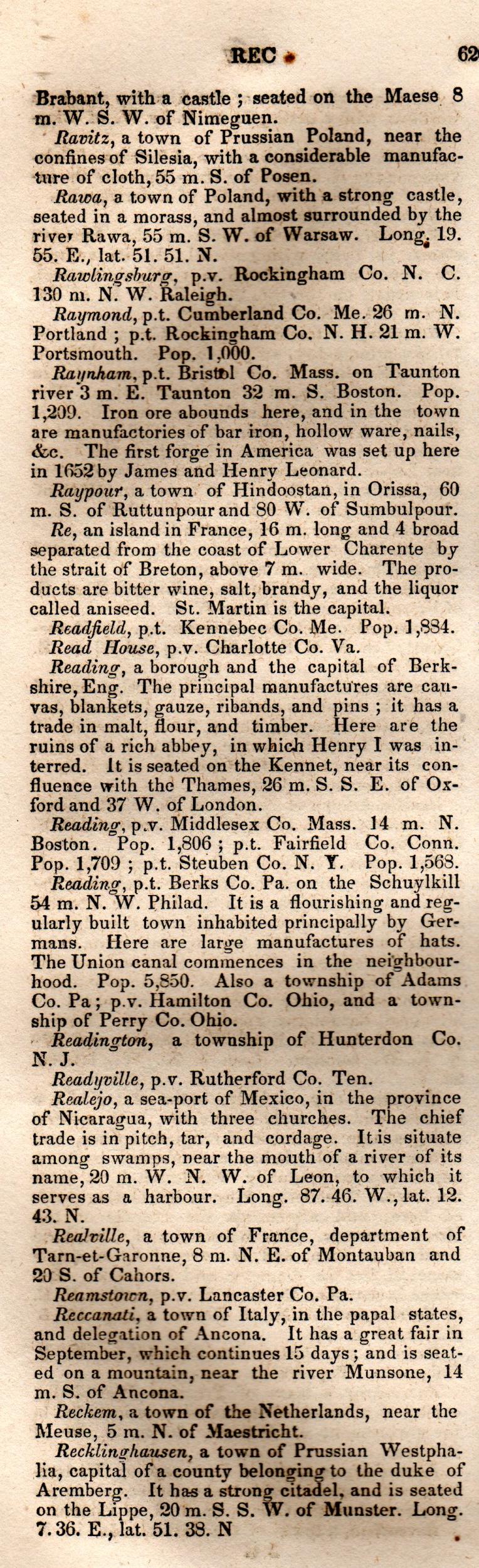 Brookes’ Universal Gazetteer (1850), Page 626 Left Column
