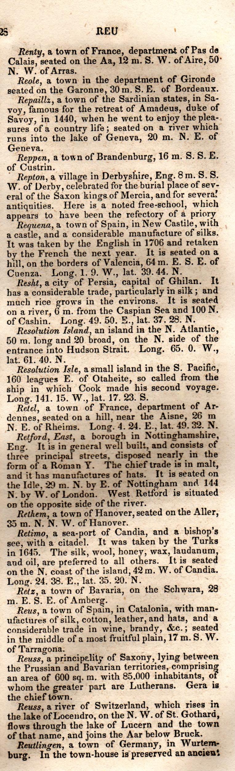 Brookes’ Universal Gazetteer (1850), Page 628 Right Column