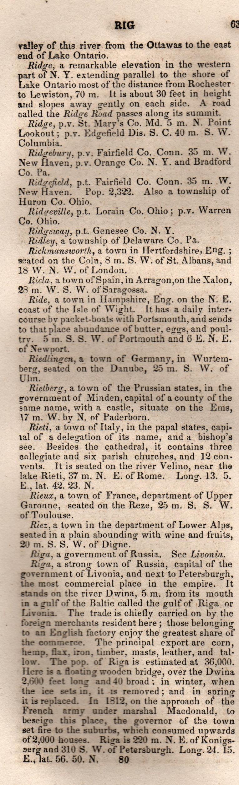 Brookes’ Universal Gazetteer (1850), Page 633 Left Column