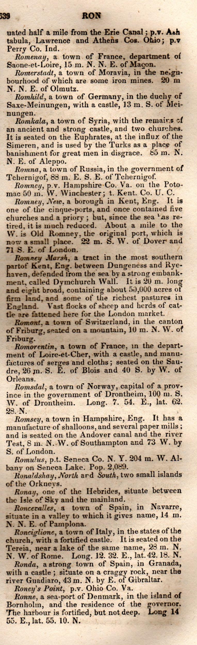 Brookes’ Universal Gazetteer (1850), Page 639 Right Column