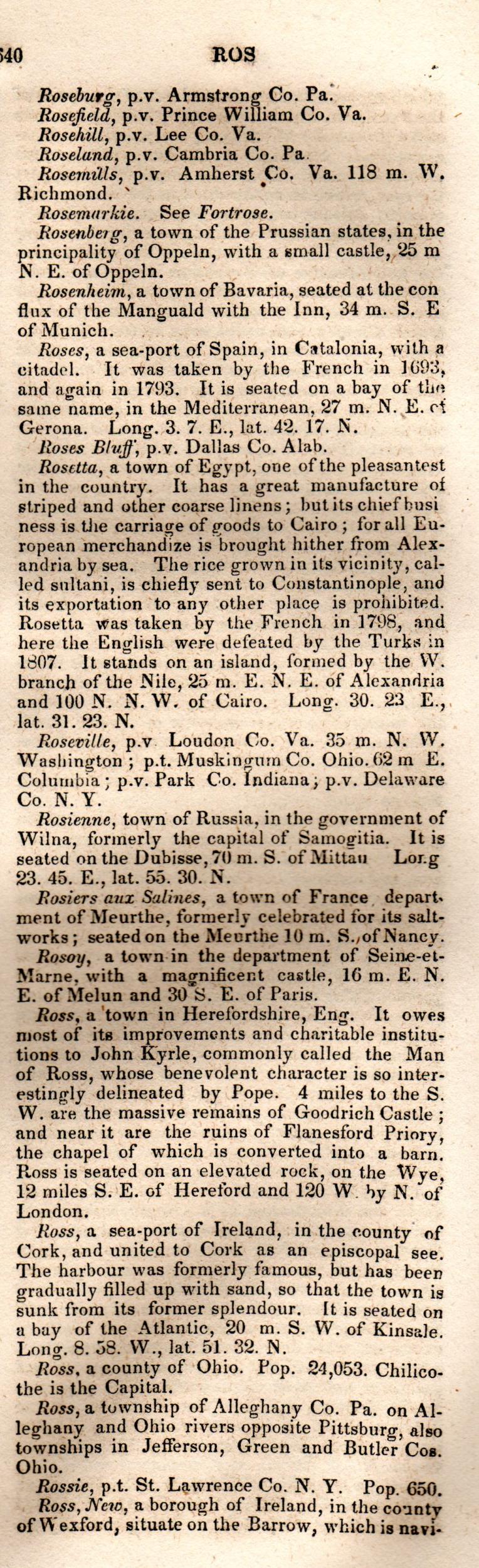Brookes’ Universal Gazetteer (1850), Page 640 Right Column