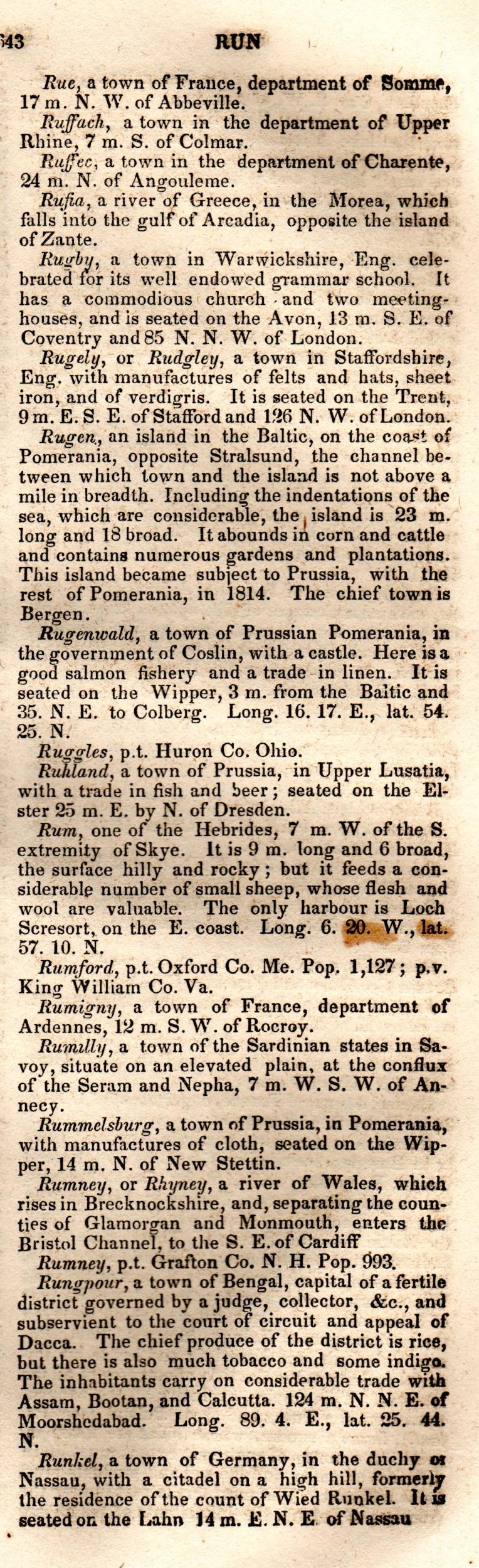 Brookes’ Universal Gazetteer (1850), Page 643 Right Column