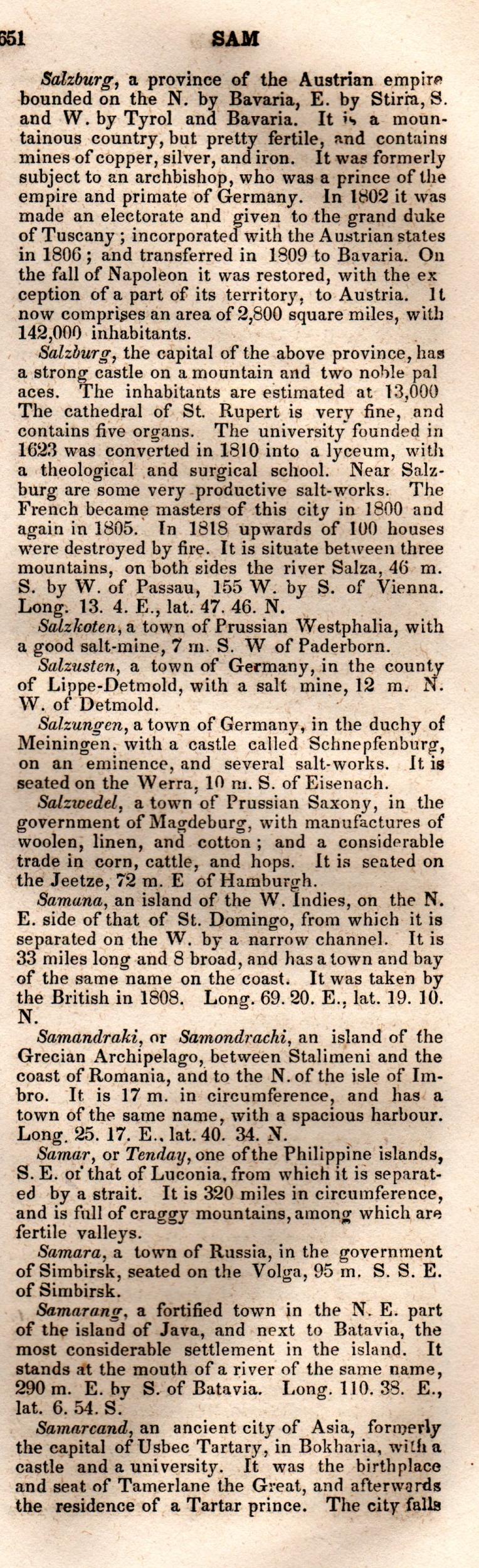 Brookes’ Universal Gazetteer (1850), Page 651 Right Column