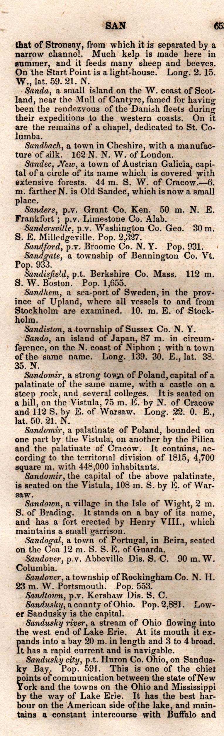 Brookes’ Universal Gazetteer (1850), Page 653 Left Column