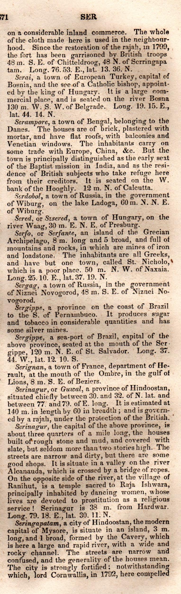 Brookes’ Universal Gazetteer (1850), Page 671 Right Column