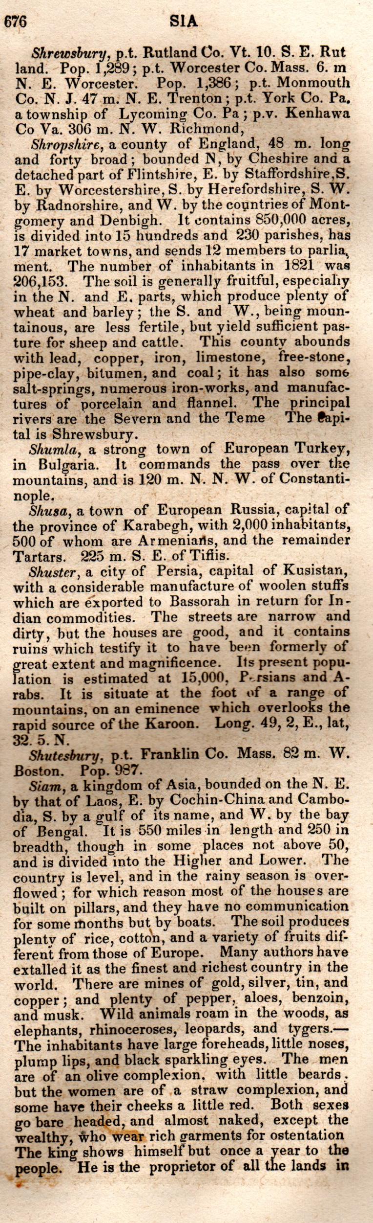 Brookes’ Universal Gazetteer (1850), Page 676 Right Column