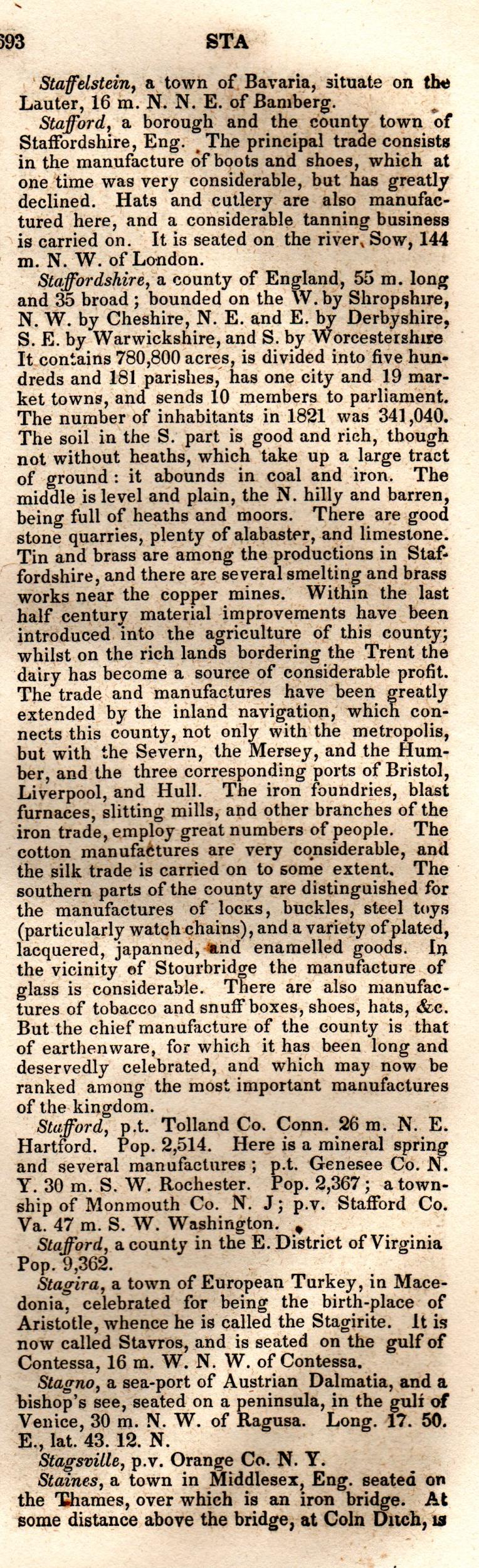 Brookes’ Universal Gazetteer (1850), Page 693 Right Column
