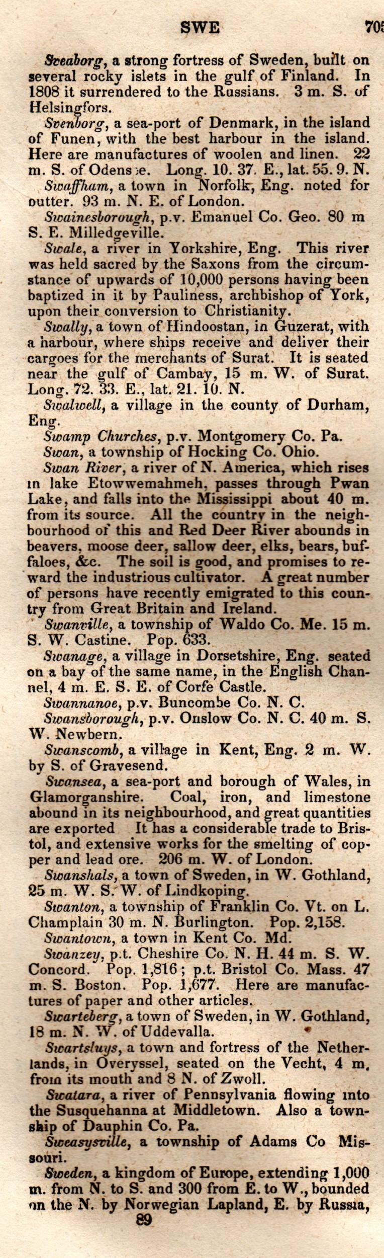 Brookes’ Universal Gazetteer (1850), Page 705 Left Column