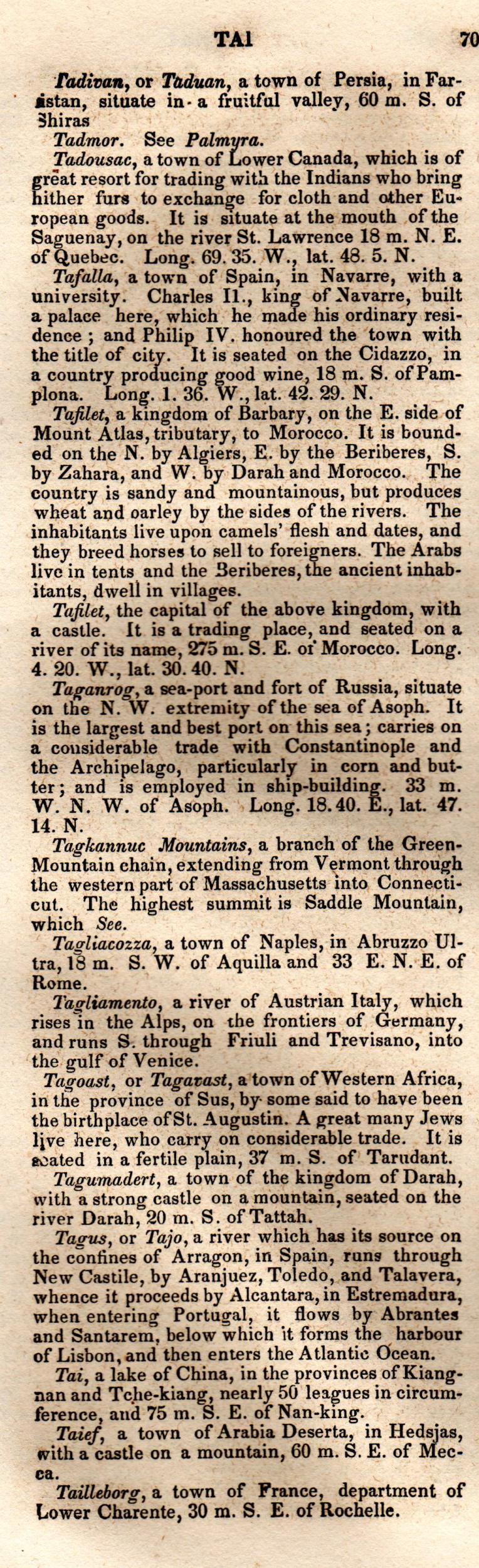 Brookes’ Universal Gazetteer (1850), Page 709 Left Column