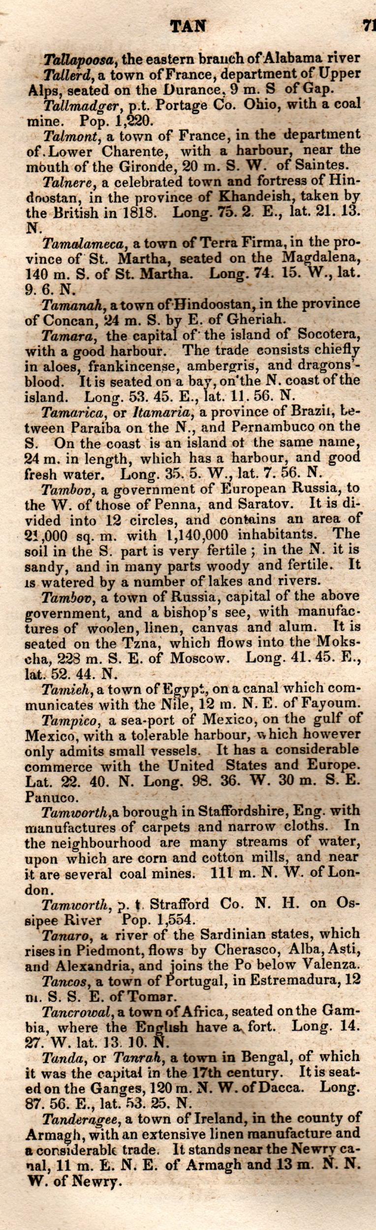 Brookes’ Universal Gazetteer (1850), Page 710 Left Column