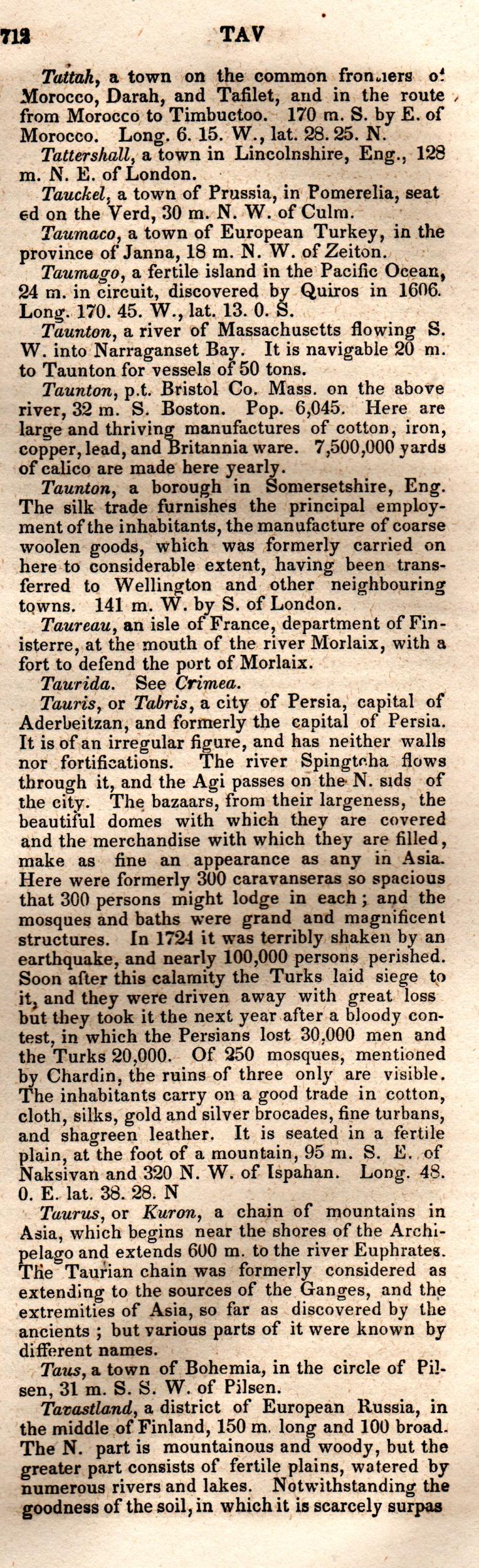 Brookes’ Universal Gazetteer (1850), Page 712 Right Column