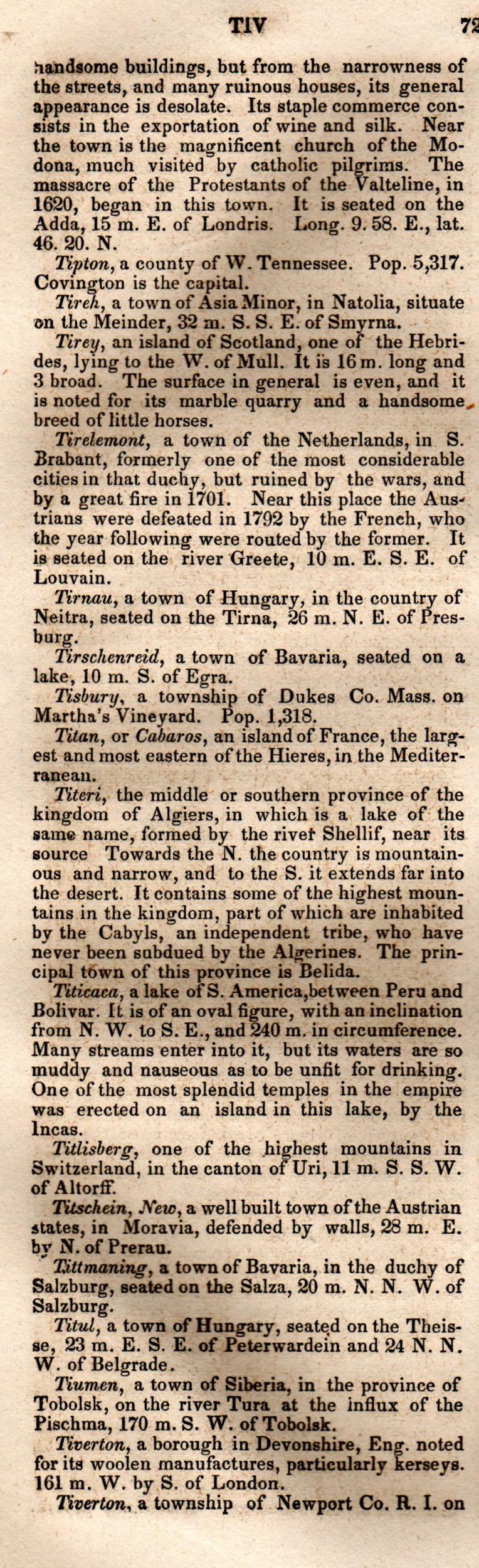 Brookes’ Universal Gazetteer (1850), Page 724 Left Column