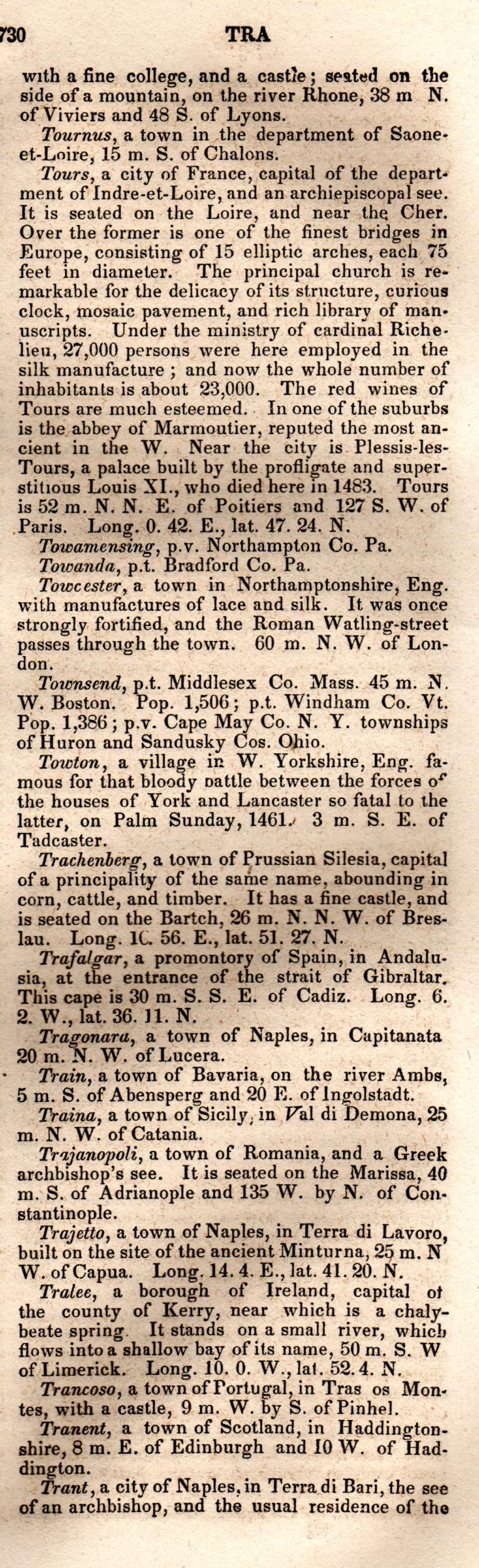 Brookes’ Universal Gazetteer (1850), Page 730 Right Column
