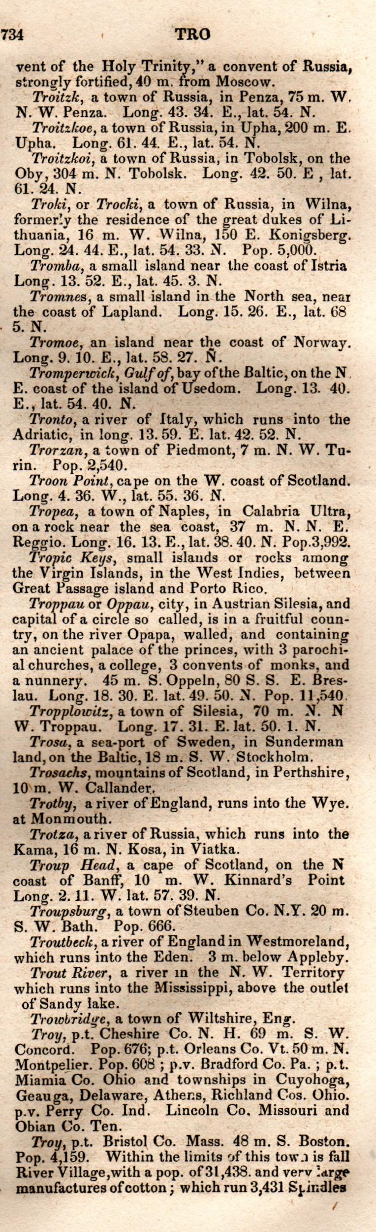 Brookes’ Universal Gazetteer (1850), Page 734 Right Column