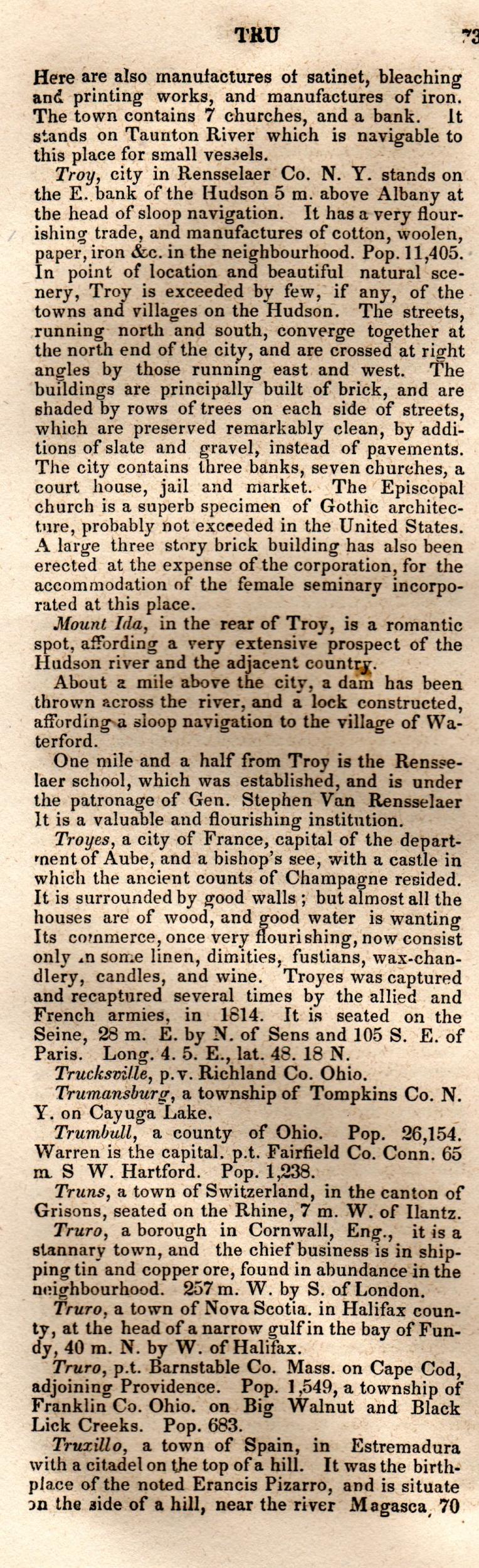 Brookes’ Universal Gazetteer (1850), Page 735 Left Column
