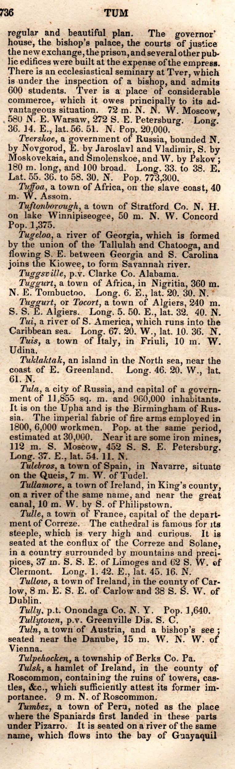 Brookes’ Universal Gazetteer (1850), Page 736 Right Column
