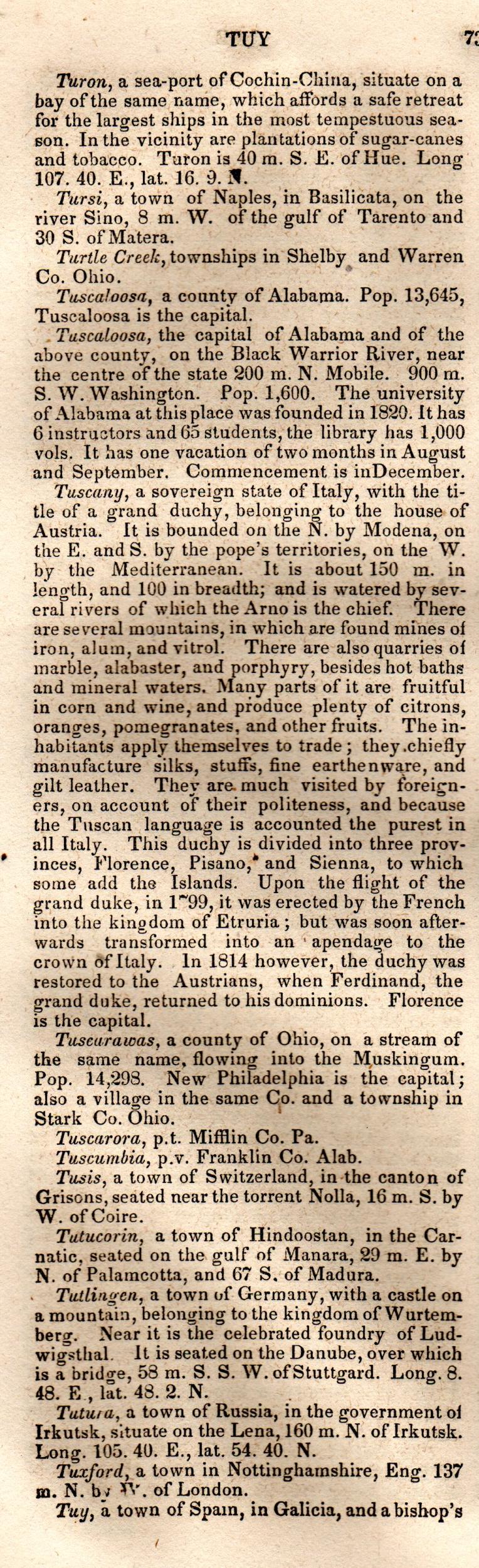 Brookes’ Universal Gazetteer (1850), Page 739 Left Column