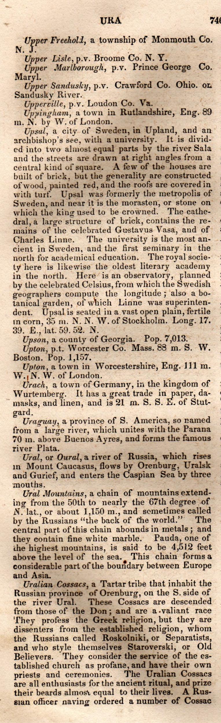 Brookes’ Universal Gazetteer (1850), Page 746 Left Column