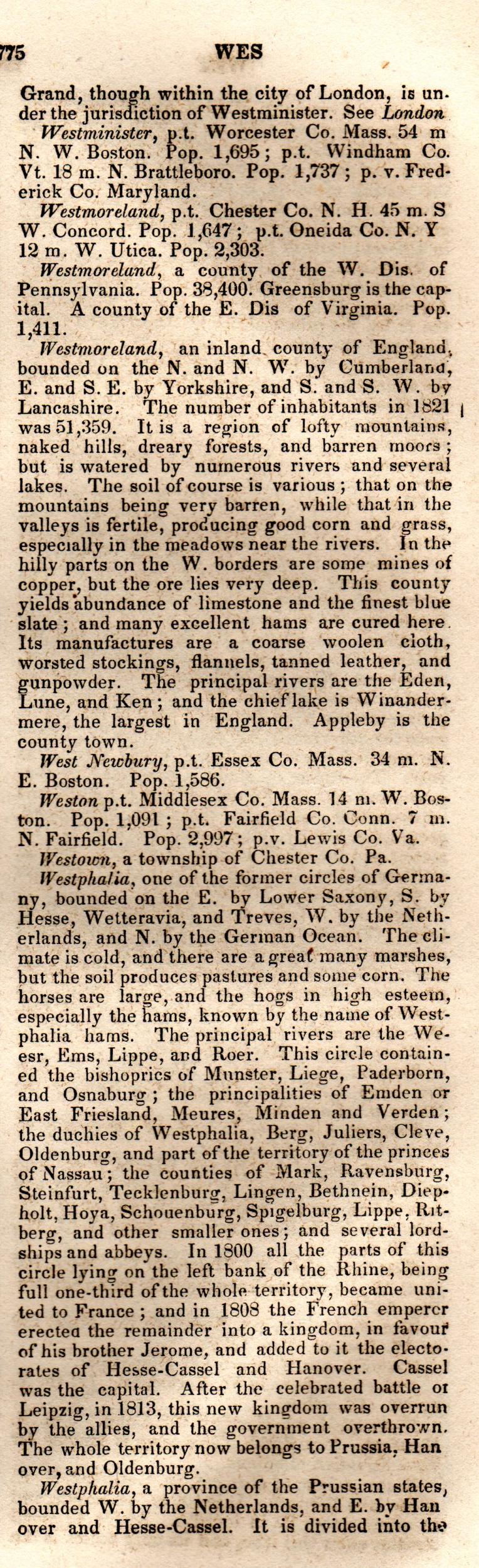 Brookes’ Universal Gazetteer (1850), Page 775 Right Column