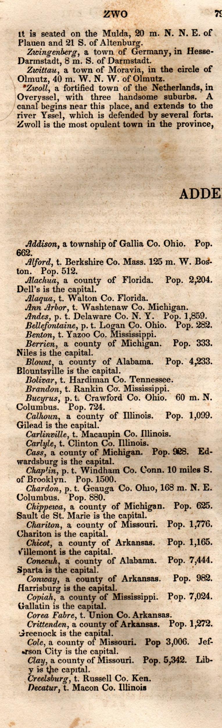 Brookes’ Universal Gazetteer (1850), Page 798 Left Column