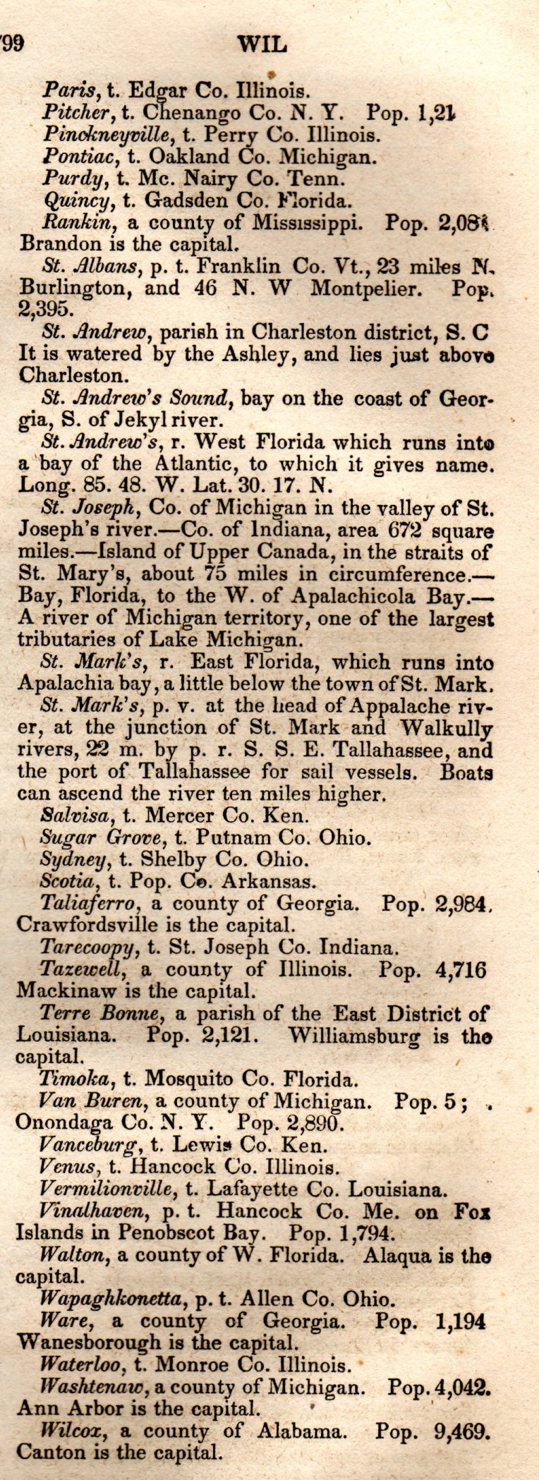 Brookes’ Universal Gazetteer (1850), Page 799 Right Column